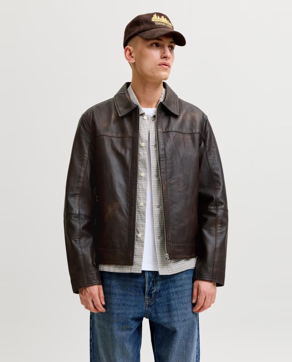 Cazadora de piel de hombre - Jack & Jones - Marrón Marrón-1