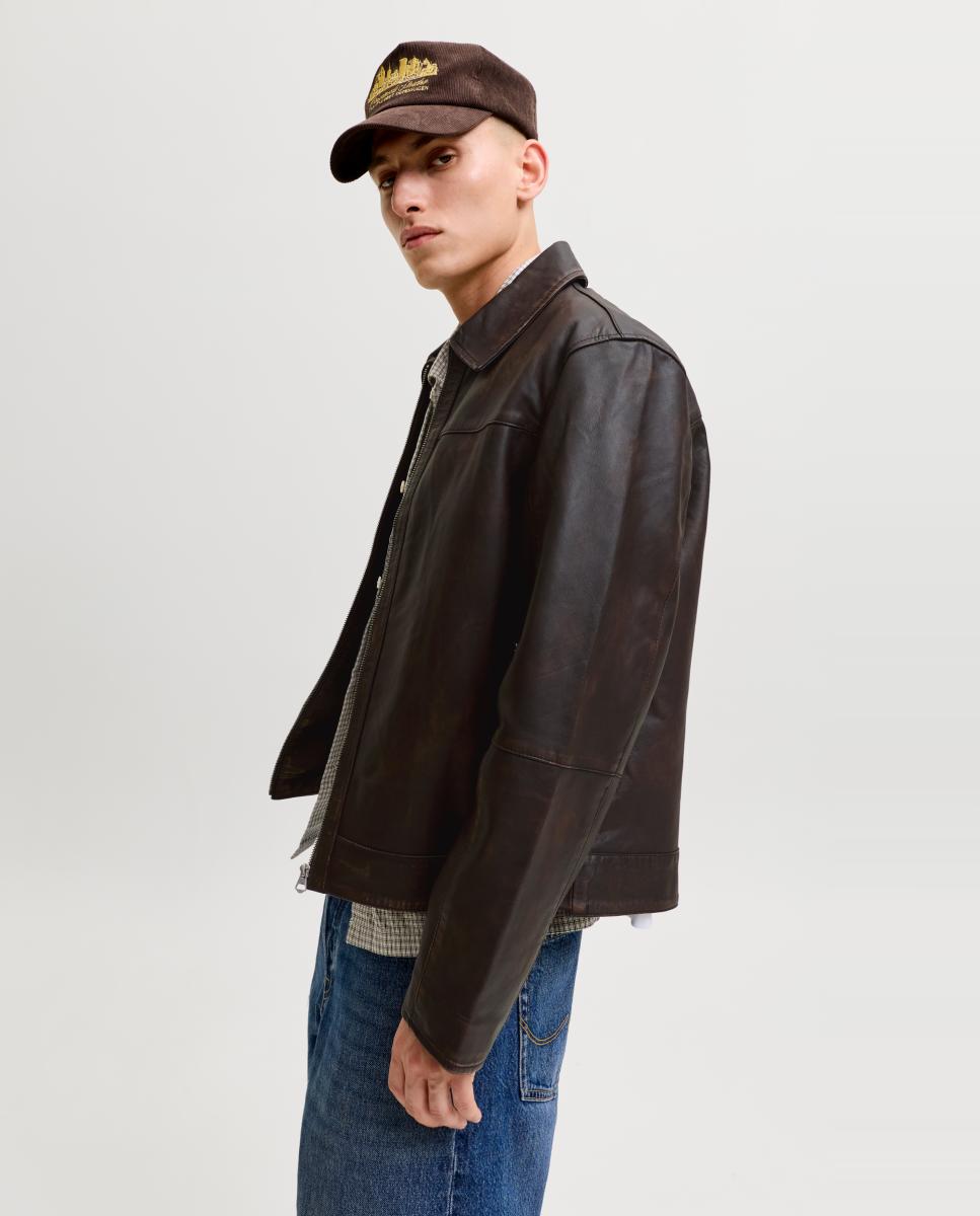 Cazadora de piel de hombre - Jack & Jones - Marrón Marrón-3