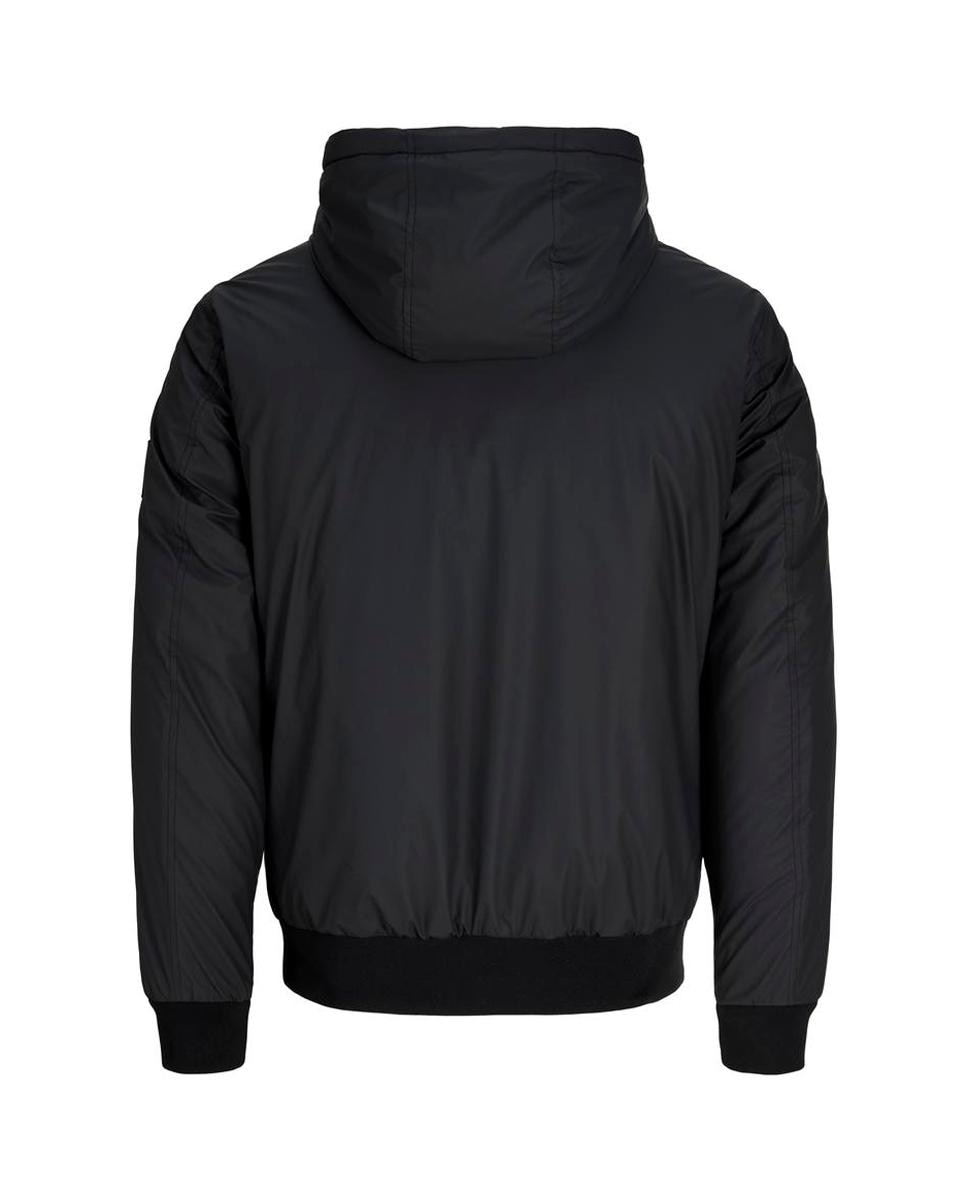 Blusão Bomber com Efeito de Pele e com Capuz Preto-2