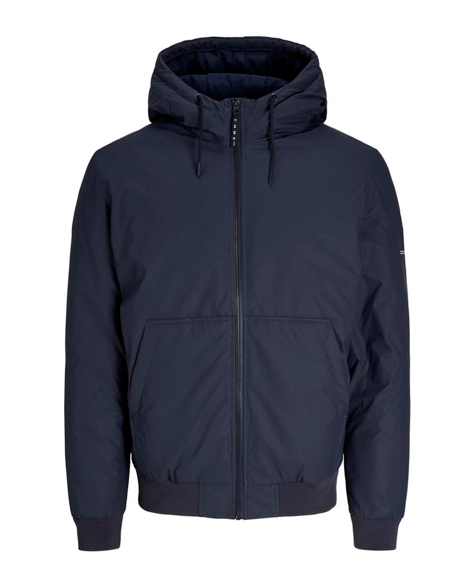 Cazadora bomber de hombre de efecto piel con capucha - Jack & Jones - Azul marino Azul marino-1
