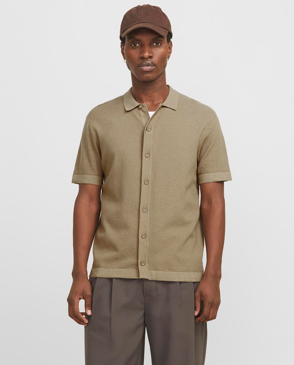 Jack & Jones - Jersey de punto de hombre de mangas cortas con cuello de pico.