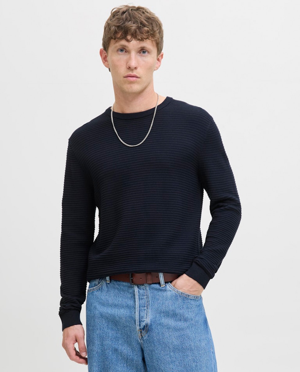 Camisola de Malha Lisa com Estrutura Azul-marinho-1