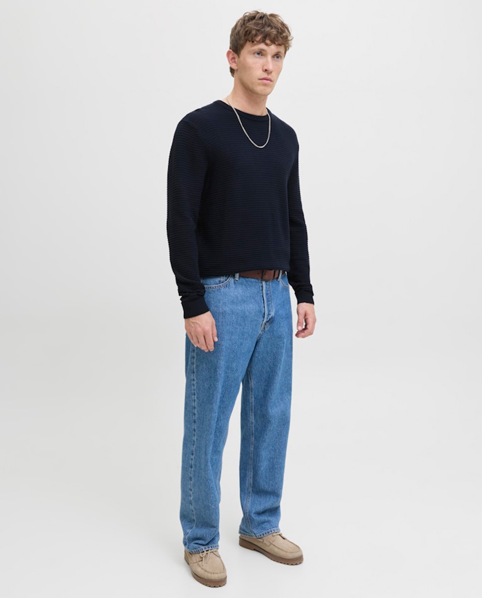 Camisola de Malha Lisa com Estrutura Azul-marinho-7