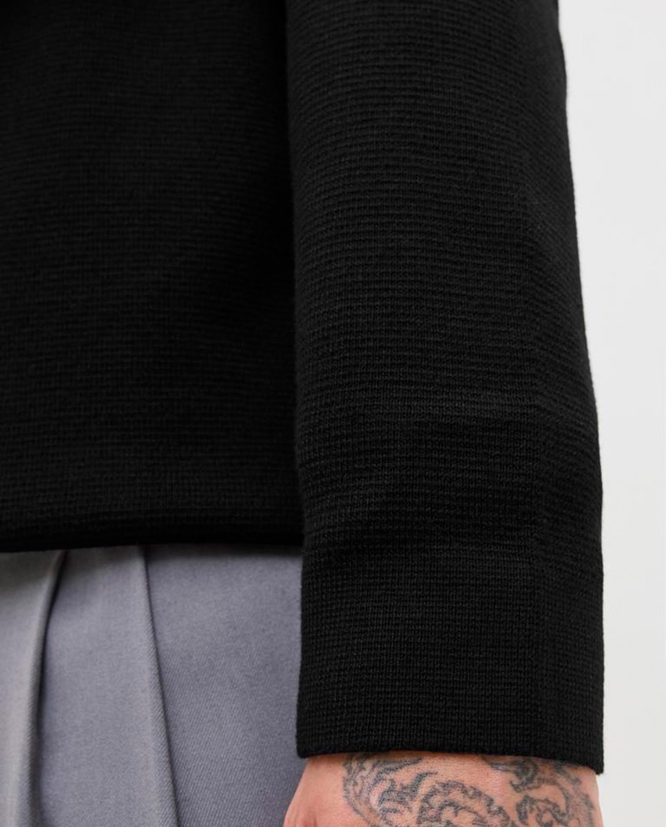 Camisola de Malha com Colarinho de Polo e Fecho de Correr Preto-4