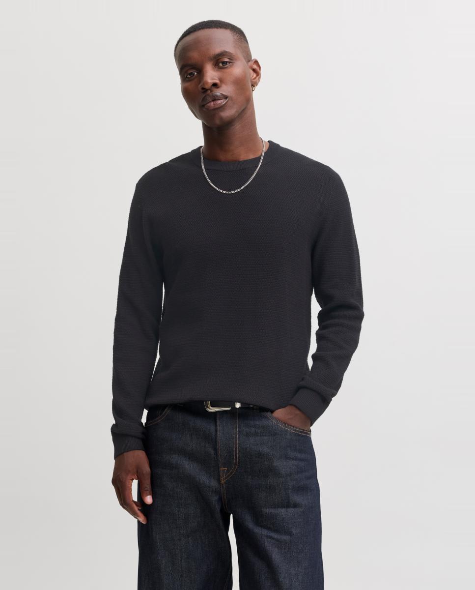 Imagen 0 de Jersey de hombre con cuello redondo y estructura Negro