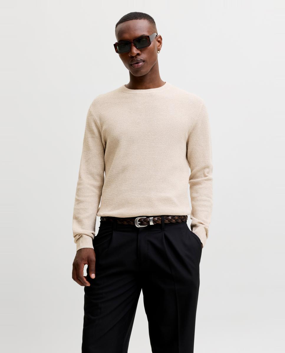 Jersey de hombre con cuello redondo y estructura - Jack & Jones - Crema Crema-1
