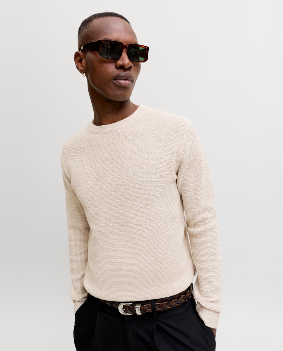 Jersey de hombre con cuello redondo y estructura - Jack & Jones - Crema Crema-3