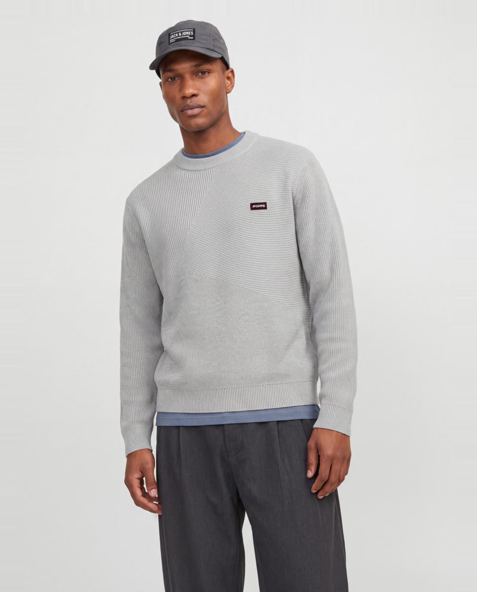 Jersey de hombre de punto con cuello redondo - Jack & Jones - Gris Gris-1