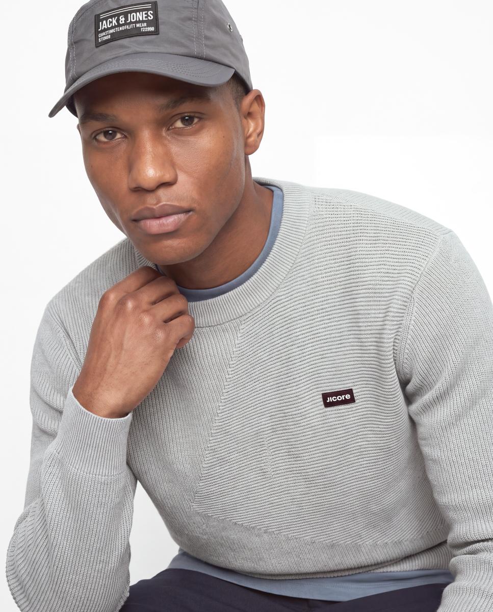 Jersey de hombre de punto con cuello redondo - Jack & Jones - Gris Gris-3