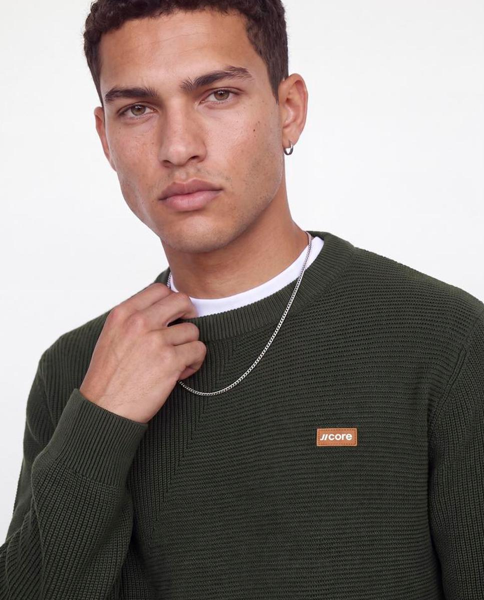 Jersey de hombre de punto con cuello redondo - Jack & Jones - Verde oscuro Verde oscuro-3