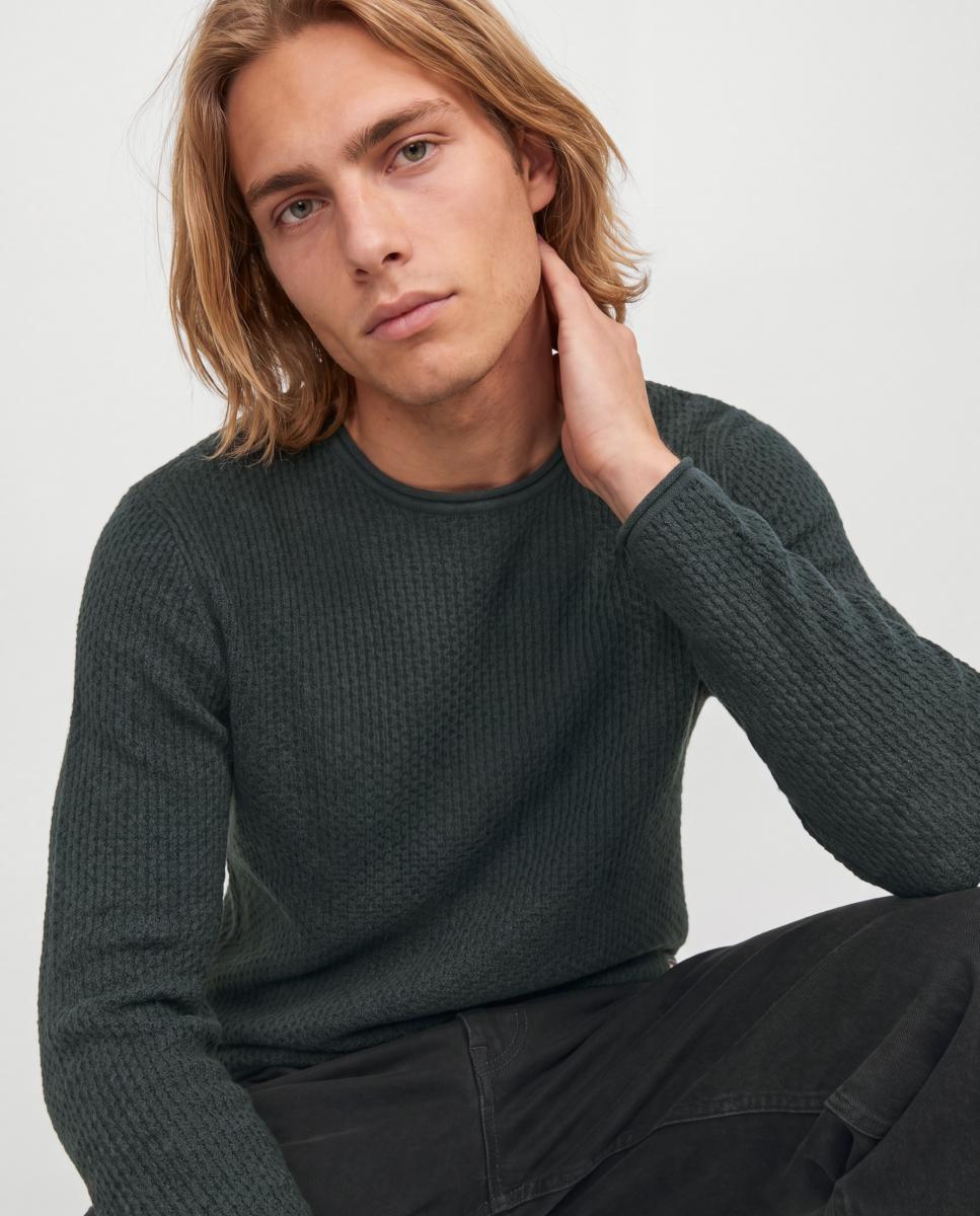 Jersey de hombre con cuello redondo - Jack & Jones - Verde oscuro Verde oscuro-3