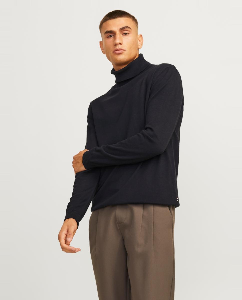 Jersey cuello alto slim con cabados en rib de hombre - Jack & Jones - Negro Negro-1