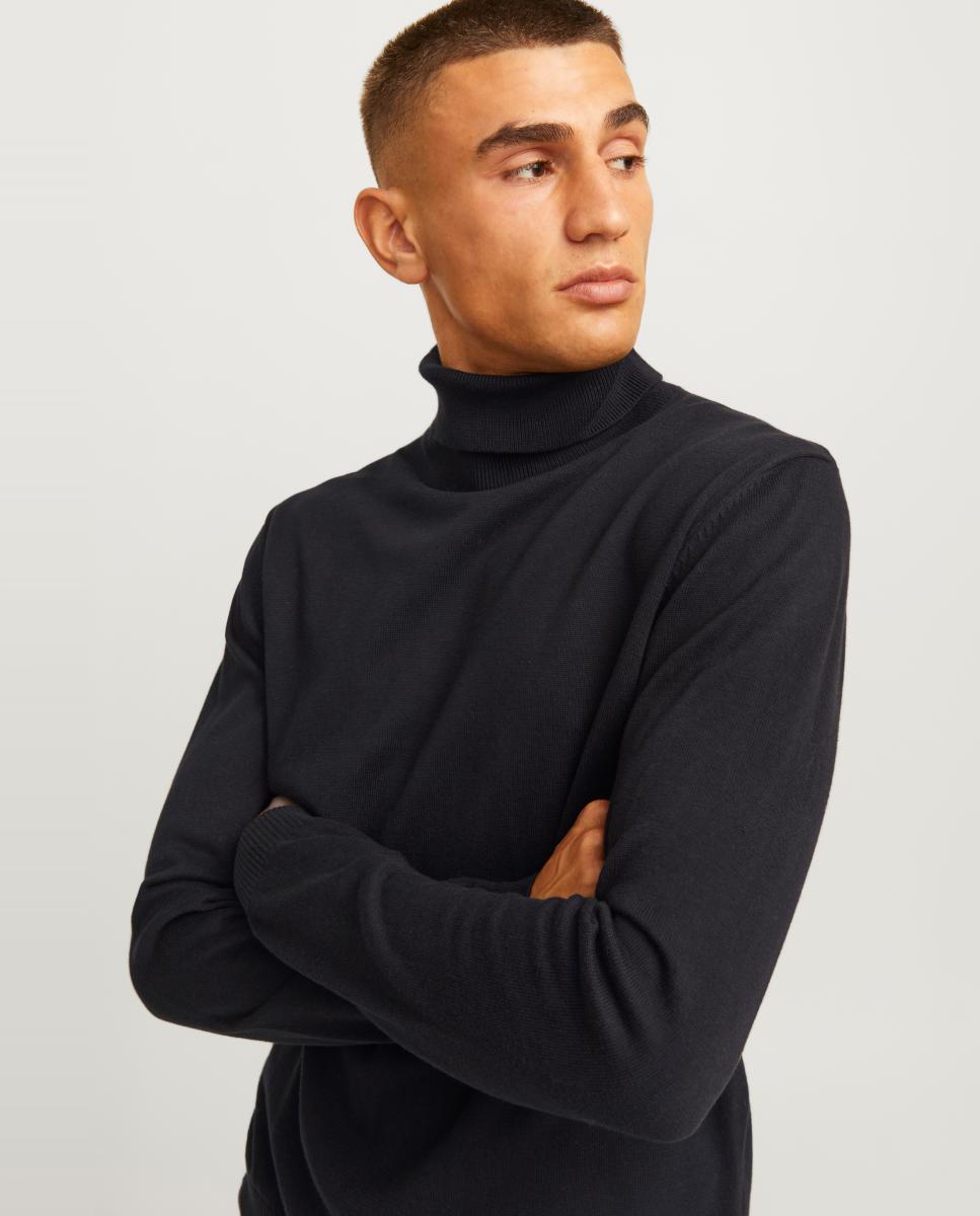 Jersey cuello alto slim con cabados en rib de hombre - Jack & Jones - Negro Negro-3