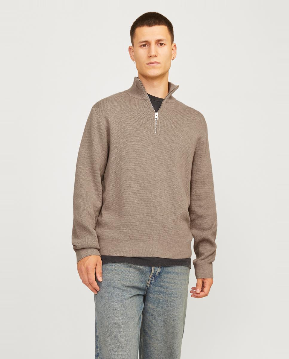 Jersey de hombre de punto con media cremallera - Jack & Jones - Marrón claro Marrón claro-1
