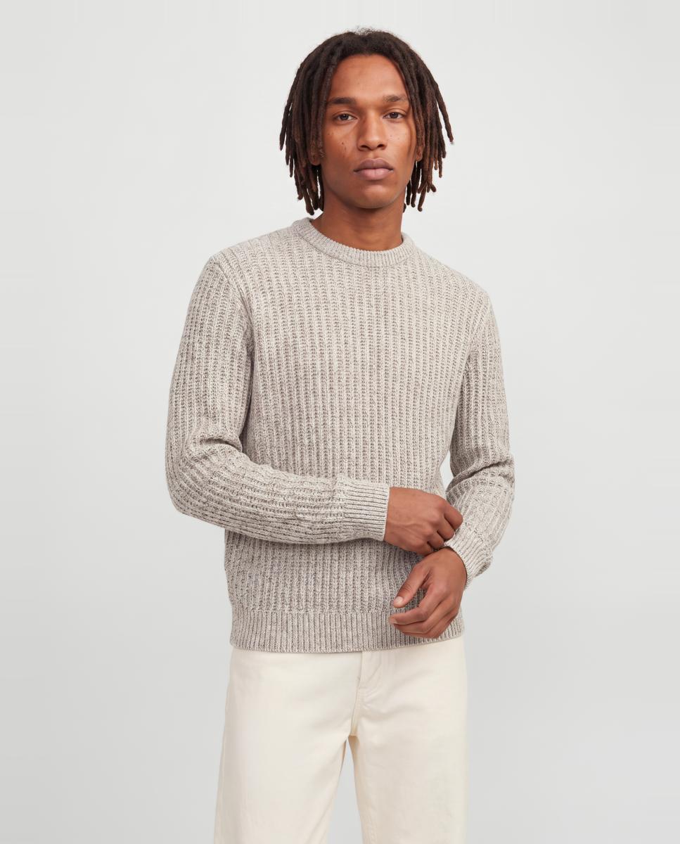 Jersey de hombre de punto con cuello redondo - Jack & Jones - Gris Gris-1