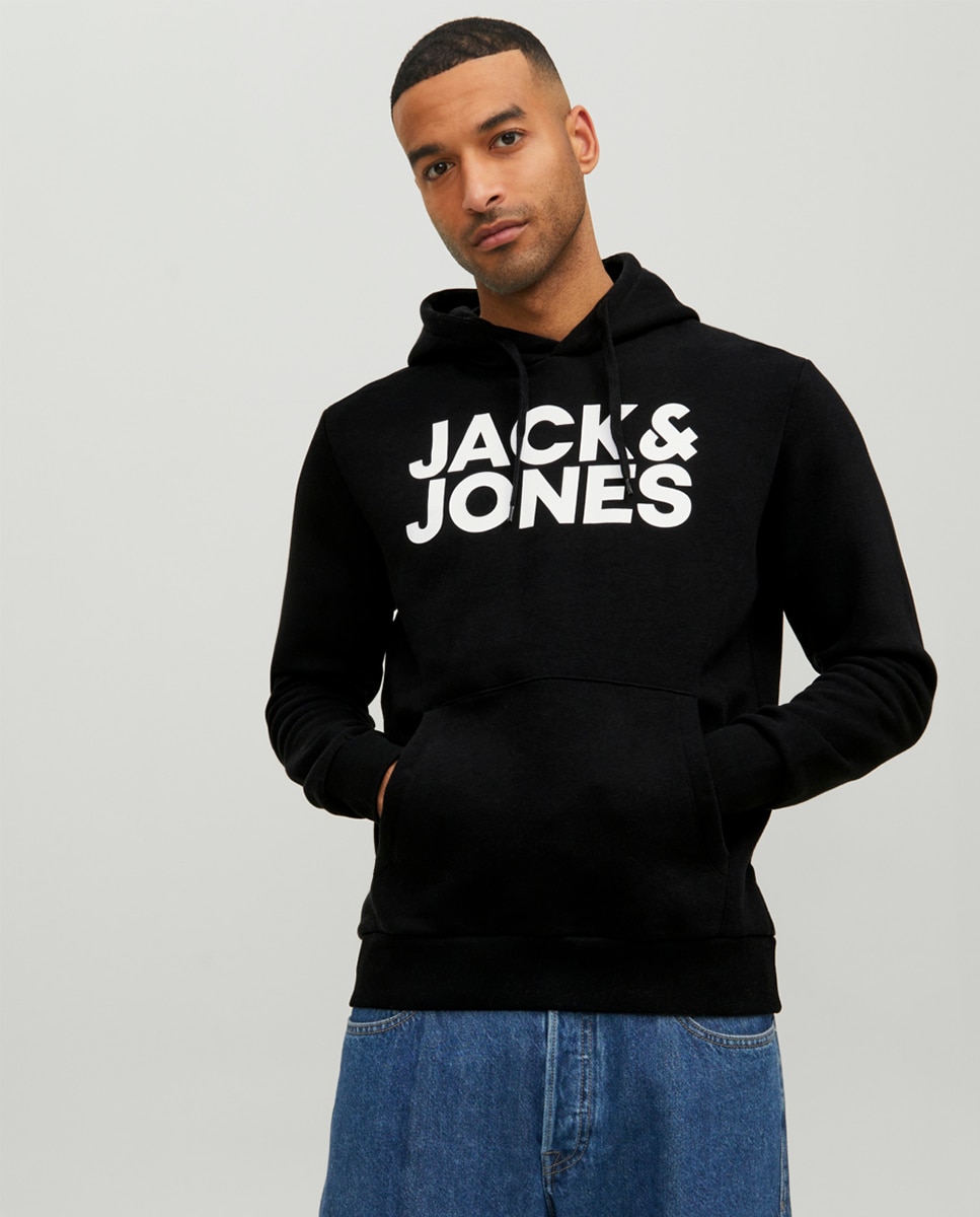 Jack & Jones - Sudadera de hombre negra con capucha.
