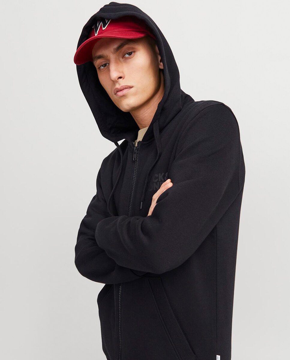 Sudadera de hombre con capucha y cremallera logo Jack & Jones - Negro Negro-3