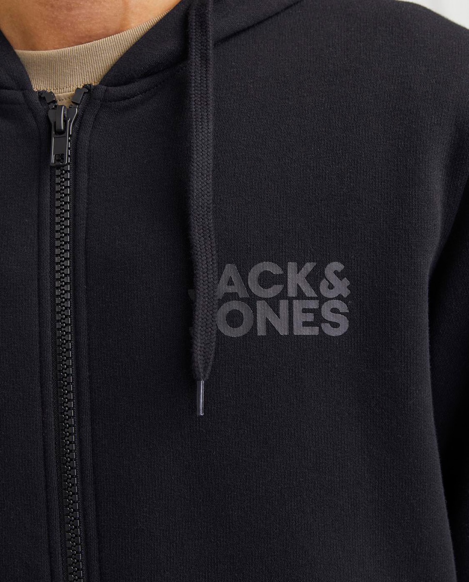 Sudadera de hombre con capucha y cremallera logo Jack & Jones - Negro Negro-4