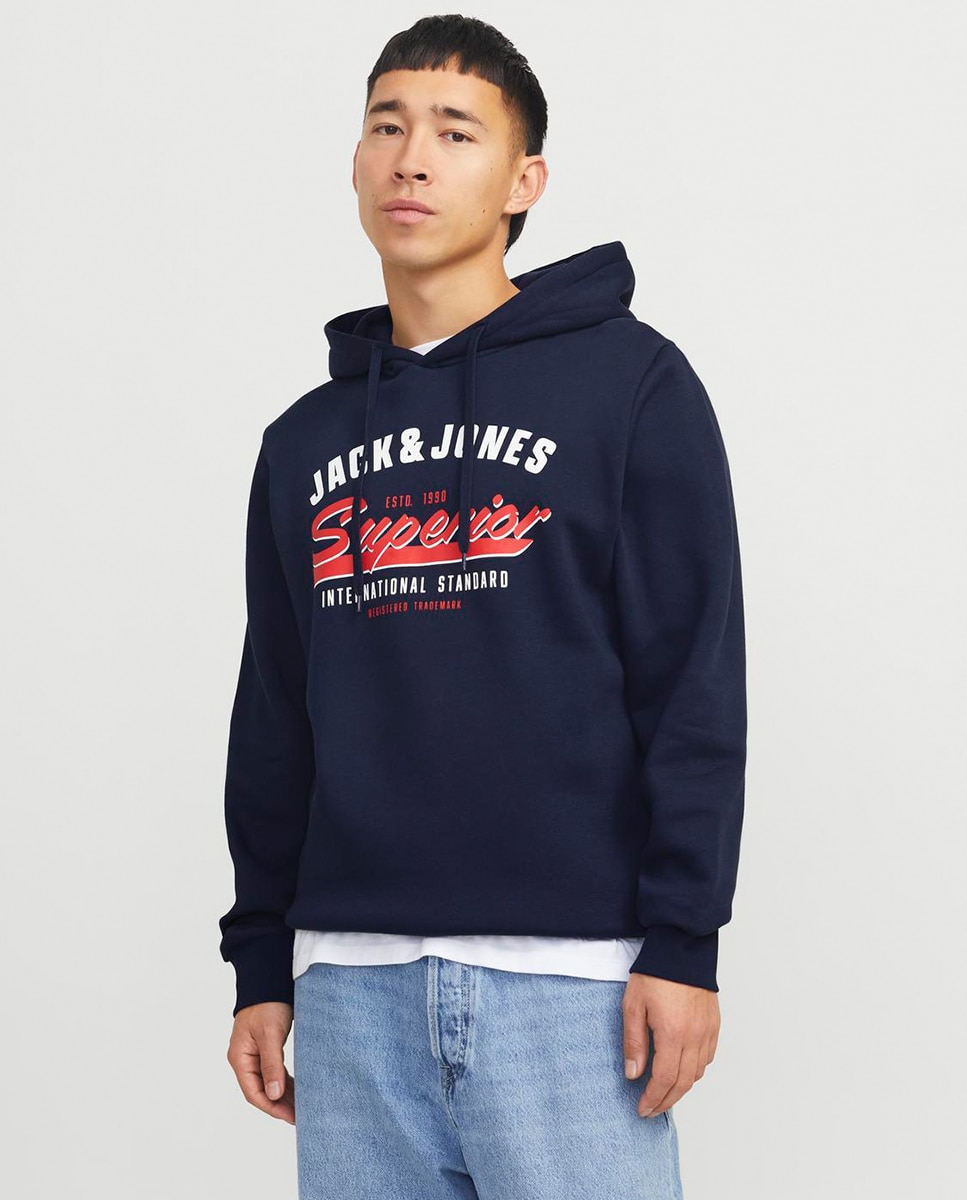 Jack & Jones - Sudadera cuello con capucha, mangas largas y estampado frontal para hombre.