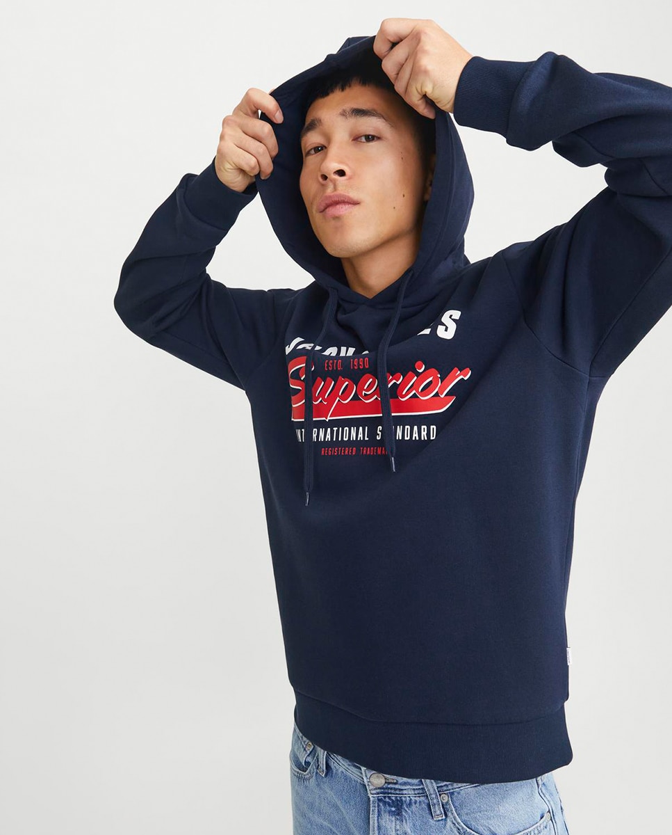 Sweatshirt de Gola com Capuz, Manga Comprida e Estampado à Frente Azul-3