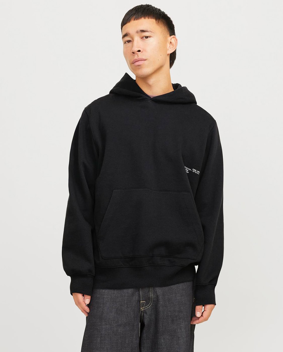 Sweatshirt com Capuz, Manga Comprida e Logótipo à Frente Preto-1