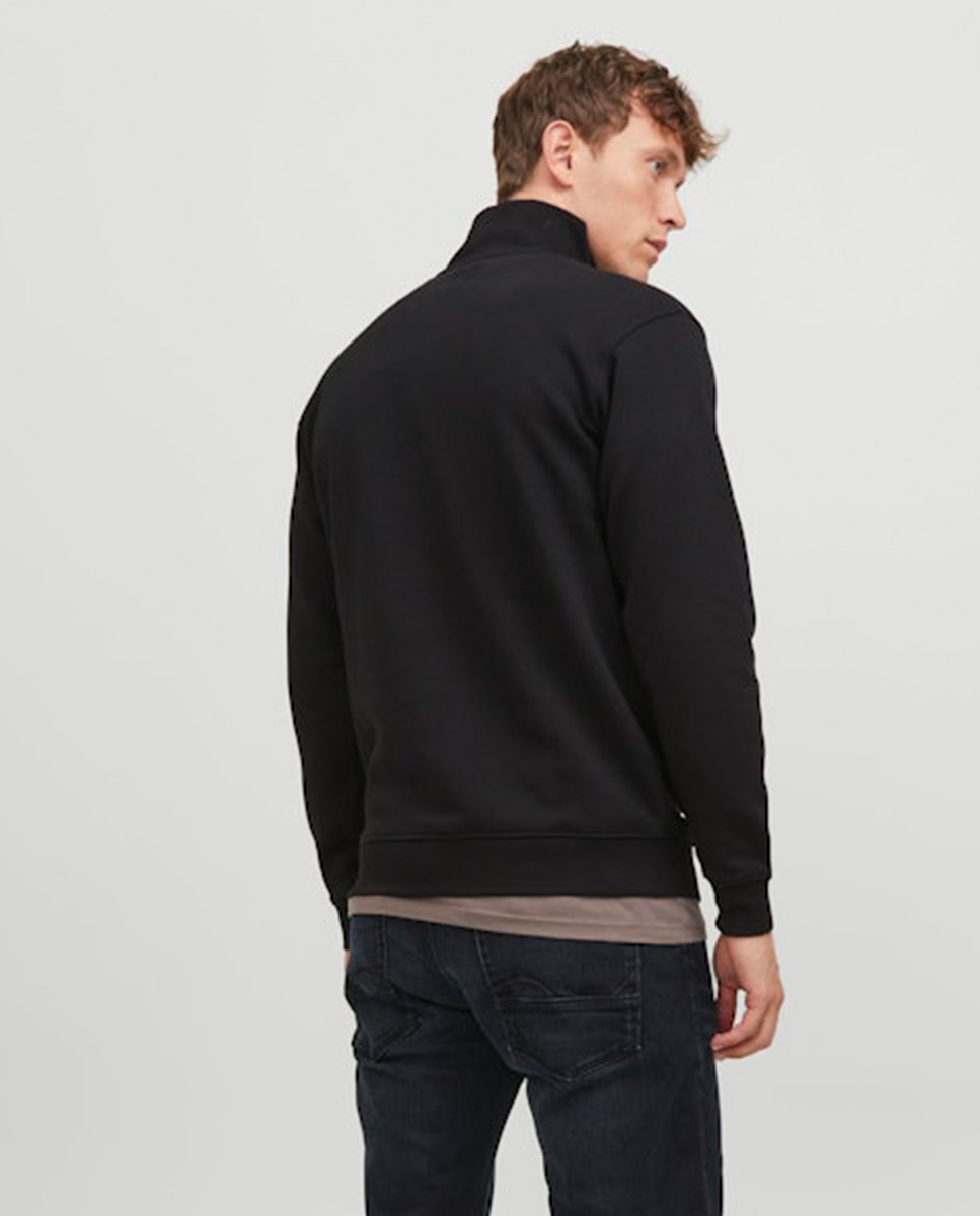Sweatshirt com Gola Alta e Fecho de Correr Preto-2