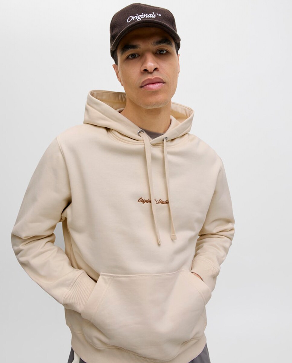 Sweatshirt com Capuz e Bolso Creme-3