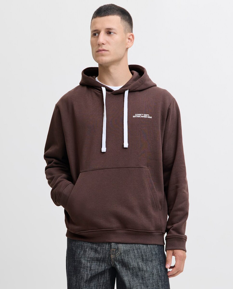 Sudadera de hombre con capucha y backprint - Jack & Jones - Marrón oscuro Marrón oscuro-1