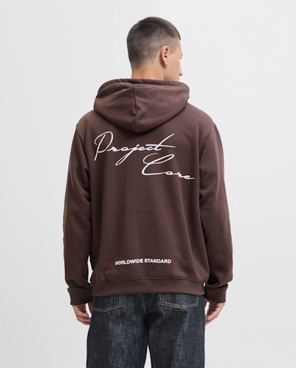 Sudadera de hombre con capucha y backprint - Jack & Jones - Marrón oscuro Marrón oscuro-2