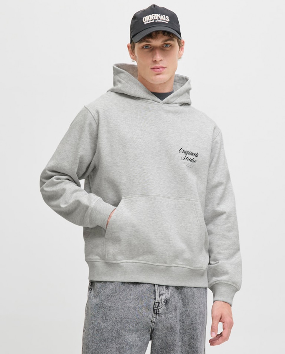 Sudadera de hombre con capucha y backprint - Jack & Jones - Gris claro Gris claro-1