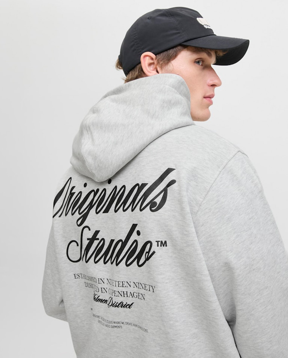 Sudadera de hombre con capucha y backprint - Jack & Jones - Gris claro Gris claro-3