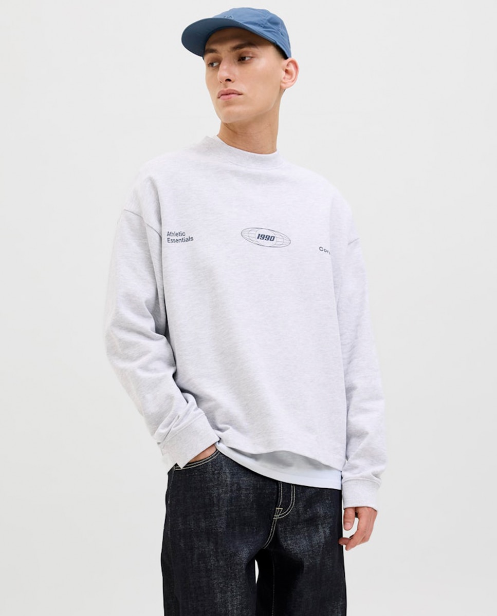 Sweatshirt sem Capuz com Estampado Traseiro Cinzento-claro-1