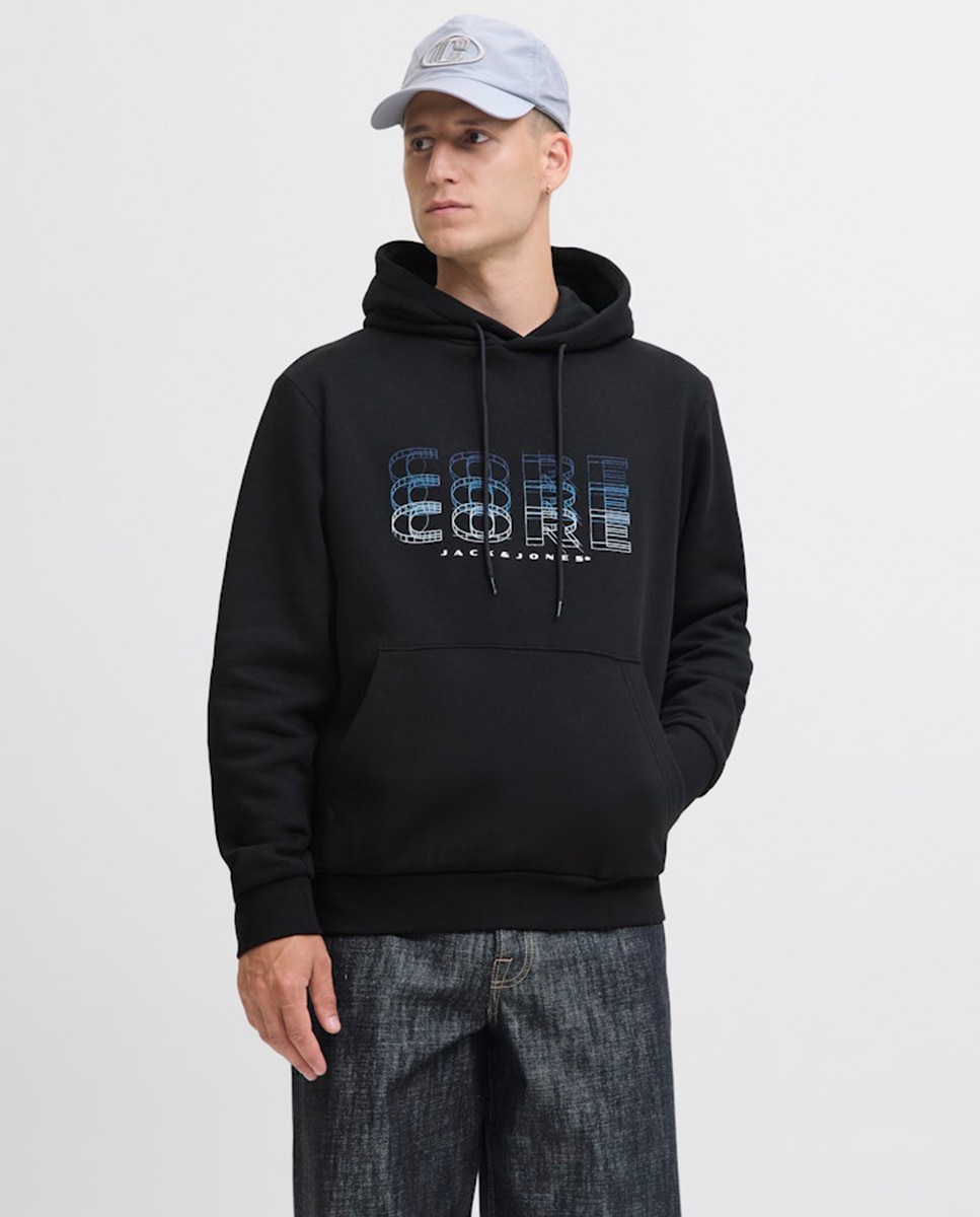 Sweatshirt com Capuz e Estampado à Frente Preto-1