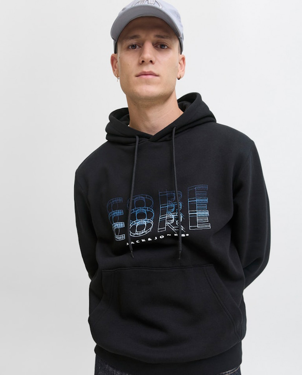 Sweatshirt com Capuz e Estampado à Frente Preto-3