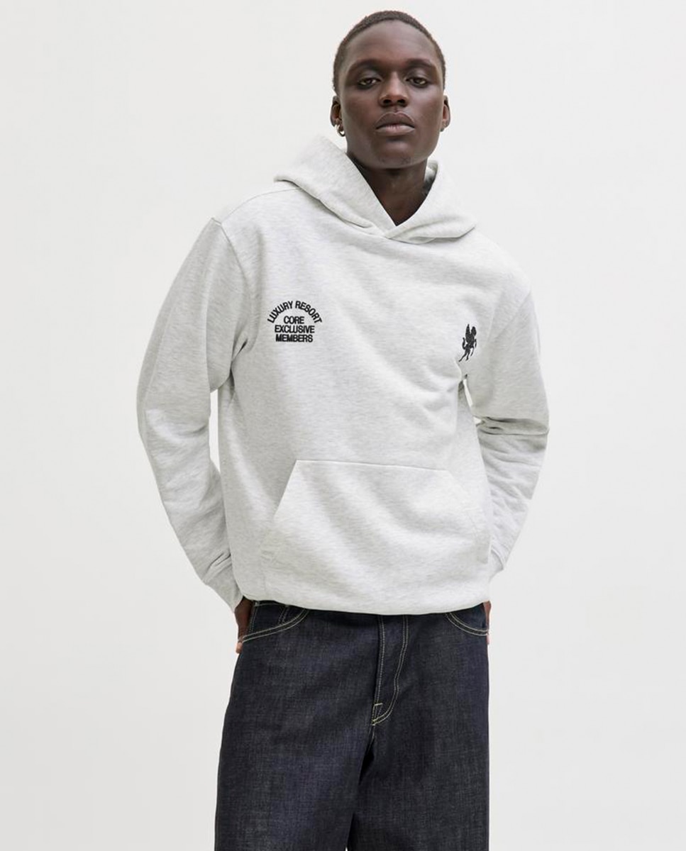 Sudadera de hombre con capucha y print - Jack & Jones - Gris claro Gris claro-1