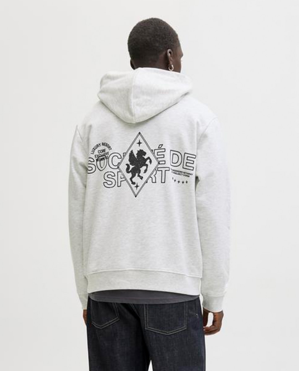 Sudadera de hombre con capucha y print - Jack & Jones - Gris claro Gris claro-2