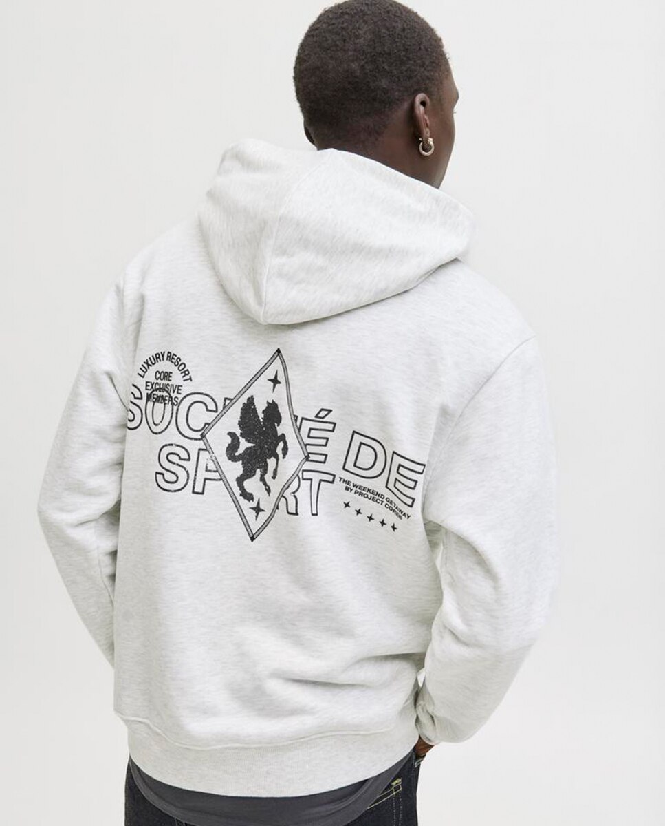 Sudadera de hombre con capucha y print - Jack & Jones - Gris claro Gris claro-3