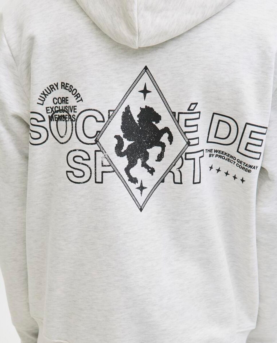 Sudadera de hombre con capucha y print - Jack & Jones - Gris claro Gris claro-4
