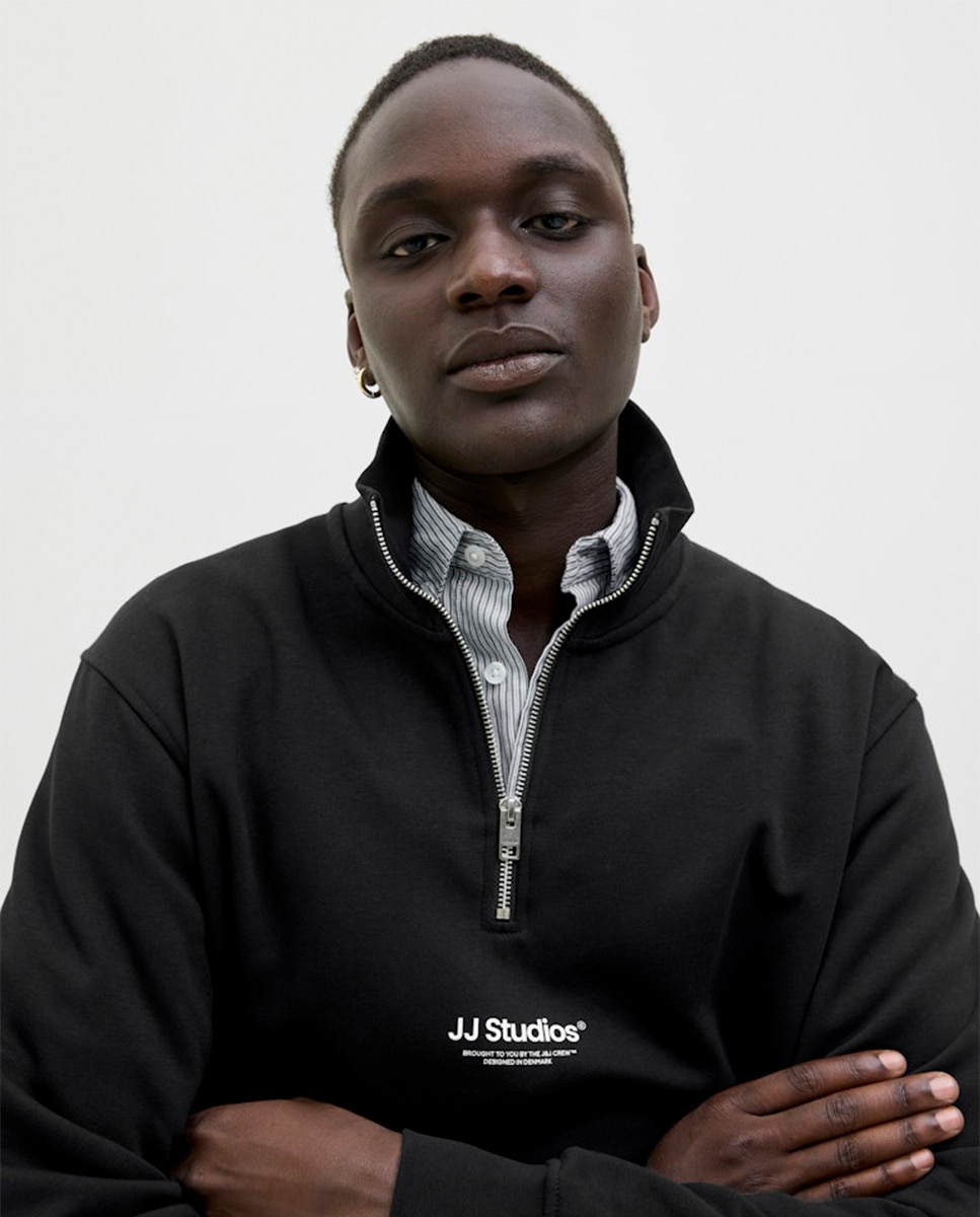 Sweatshirt com Meio Fecho de Correr para Homem Preto-3