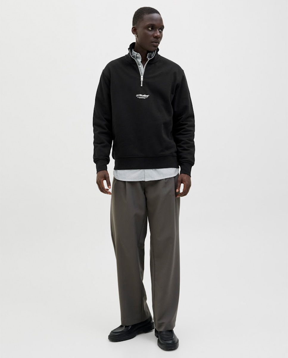 Sweatshirt com Meio Fecho de Correr para Homem Preto-7