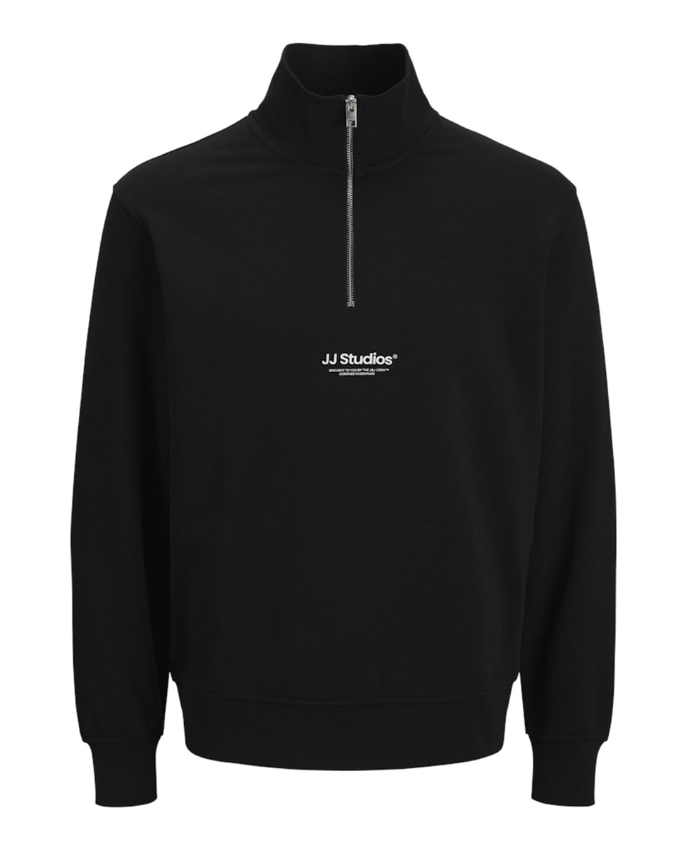 Sweatshirt com Meio Fecho de Correr para Homem Preto-6