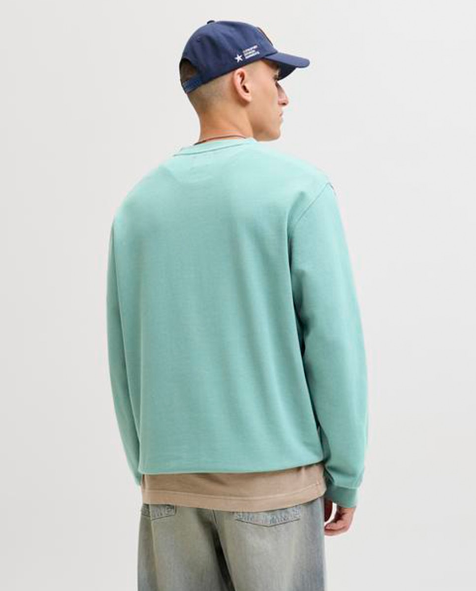 Sweatshirt Lisa sem Capuz e com Pequeno Logótipo Lateral Verde Água-2