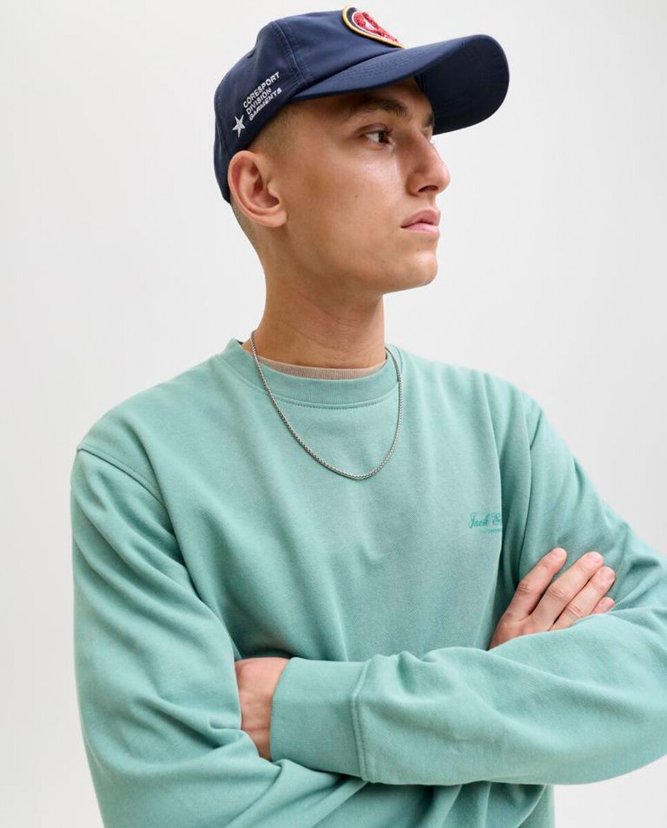 Sweatshirt Lisa sem Capuz e com Pequeno Logótipo Lateral Verde Água-3