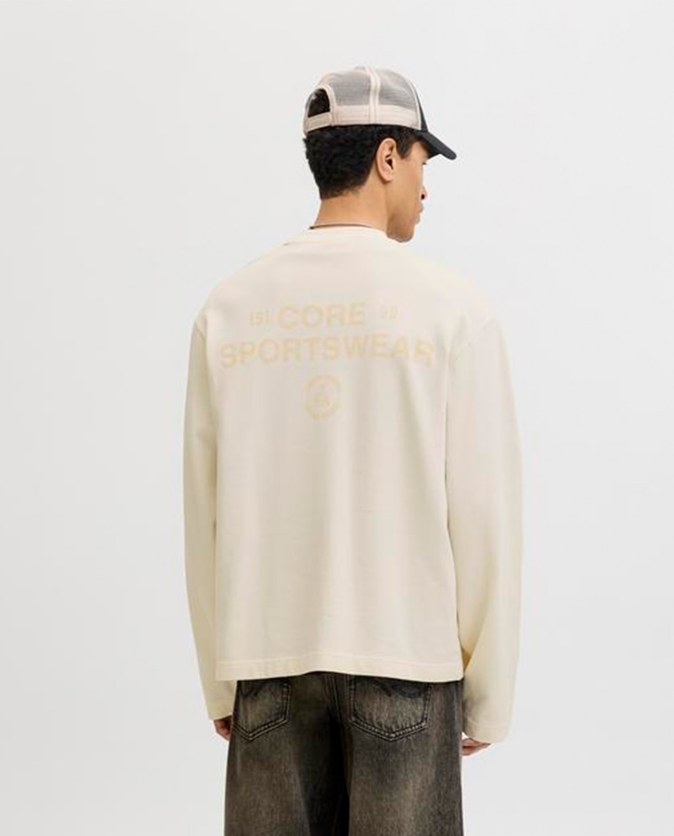 Sweatshirt sem Capuz com Estampado Traseiro Creme-2