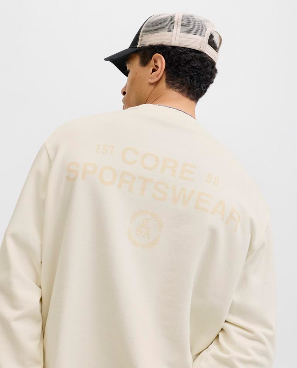 Sweatshirt sem Capuz com Estampado Traseiro Creme-3