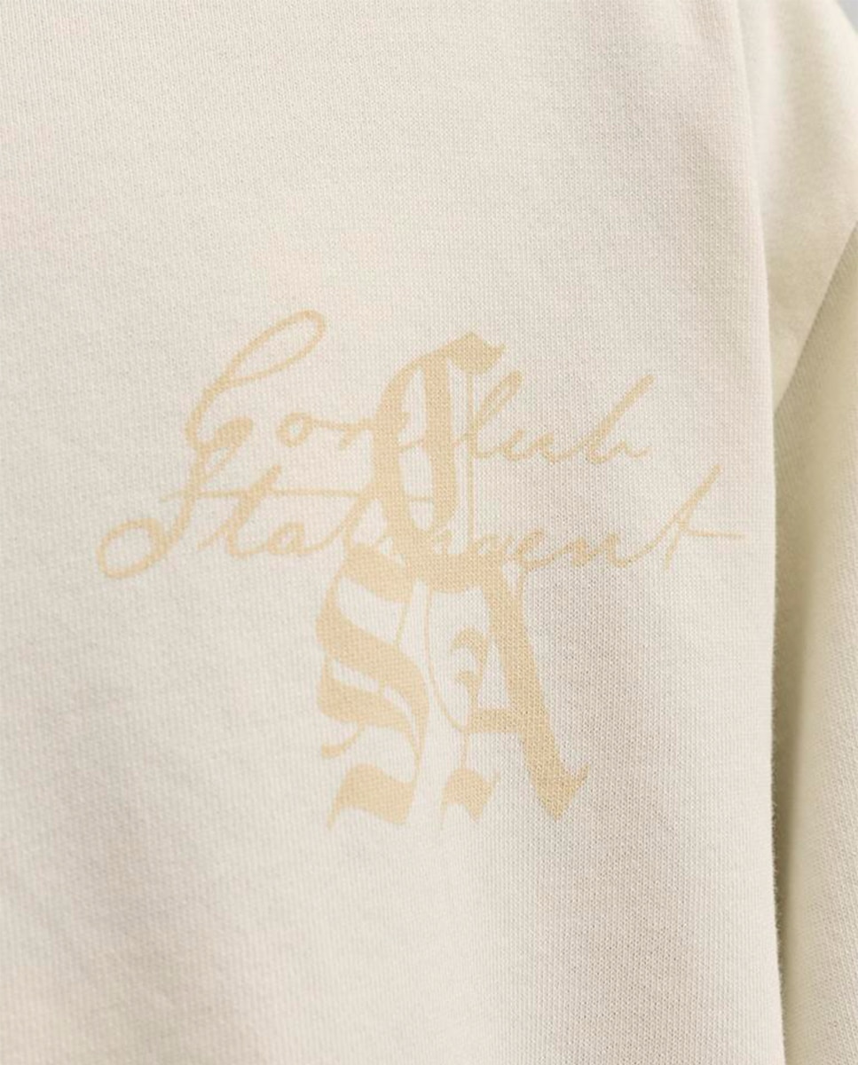 Sweatshirt sem Capuz com Estampado Traseiro Creme-5