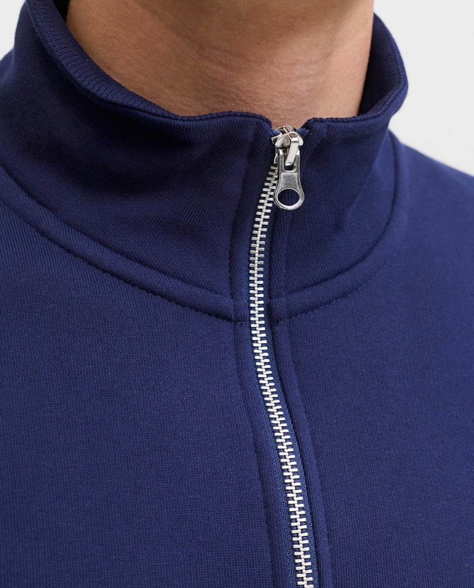 Sweatshirt com Gola Alta e Fecho de Correr Azul-3
