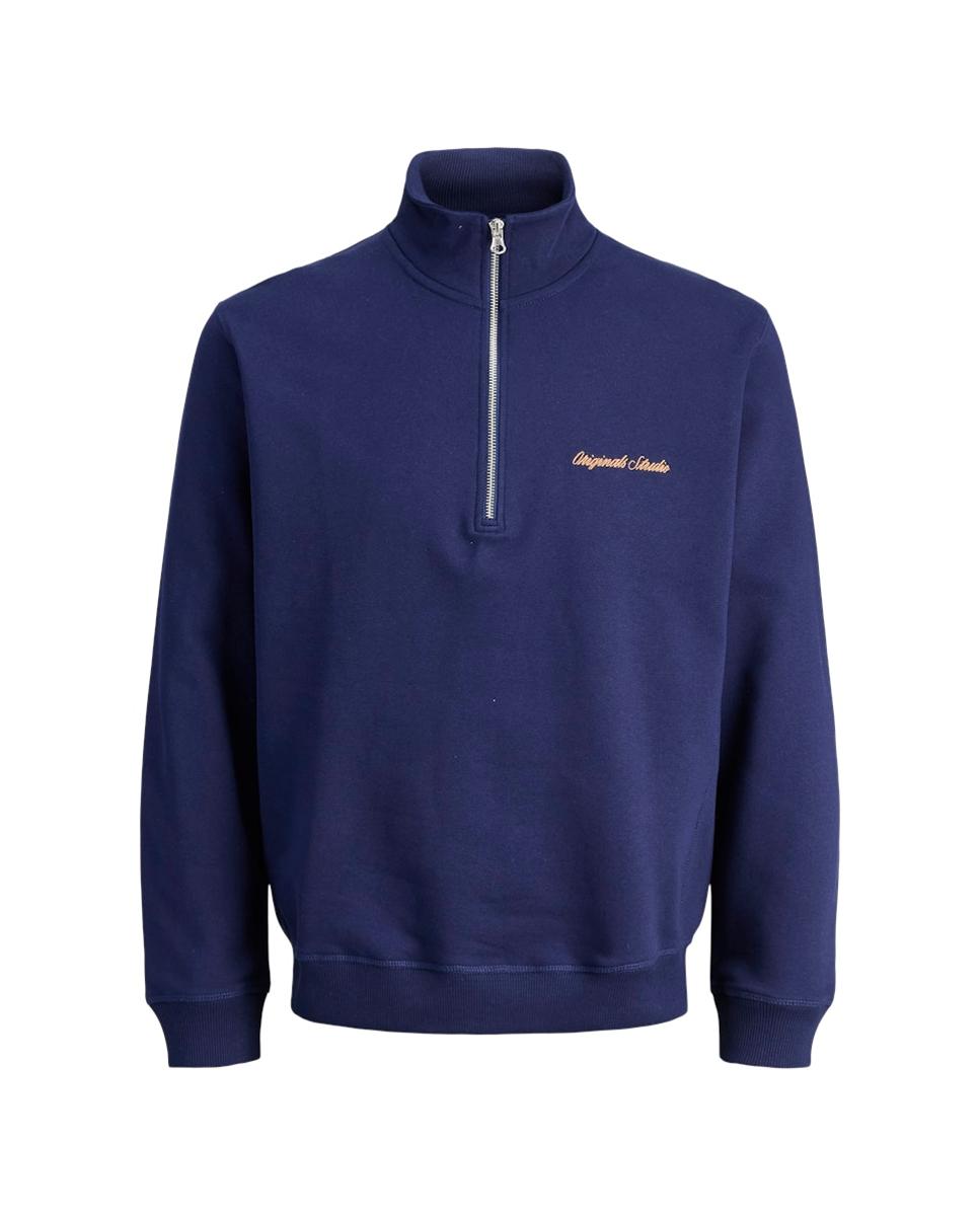 Sweatshirt com Gola Alta e Fecho de Correr Azul-5