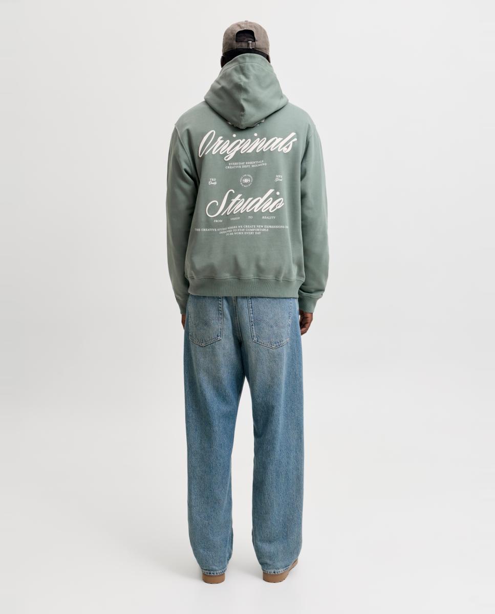 Sweatshirt com Capuz e Estampado Traseiro Verde-2