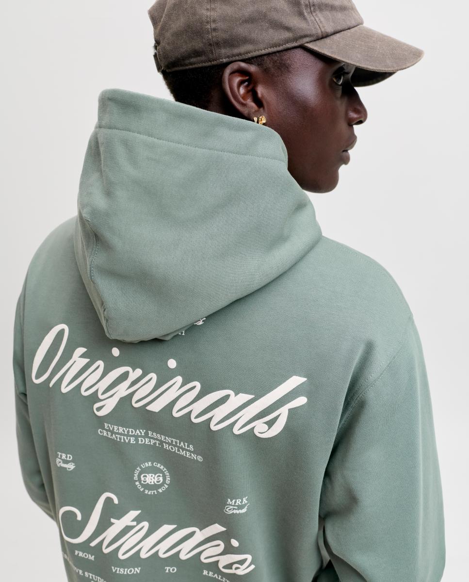Sweatshirt com Capuz e Estampado Traseiro Verde-3
